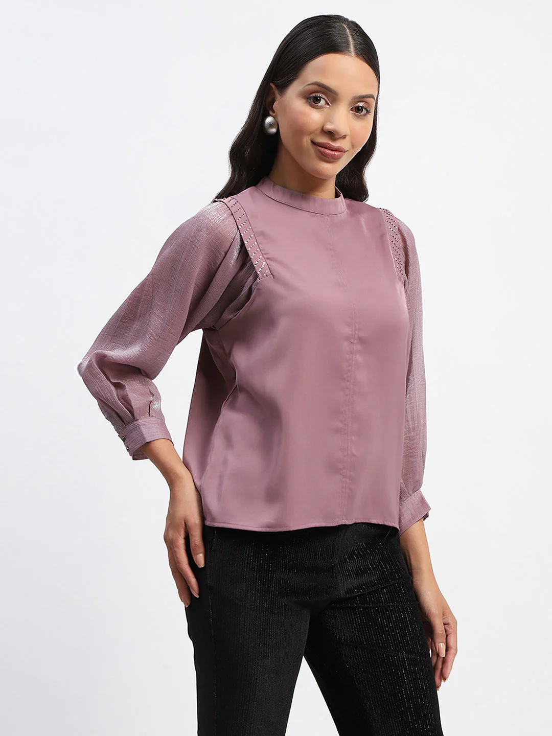 Madame Swarovski Detailed Mock Neck Top - Image 3