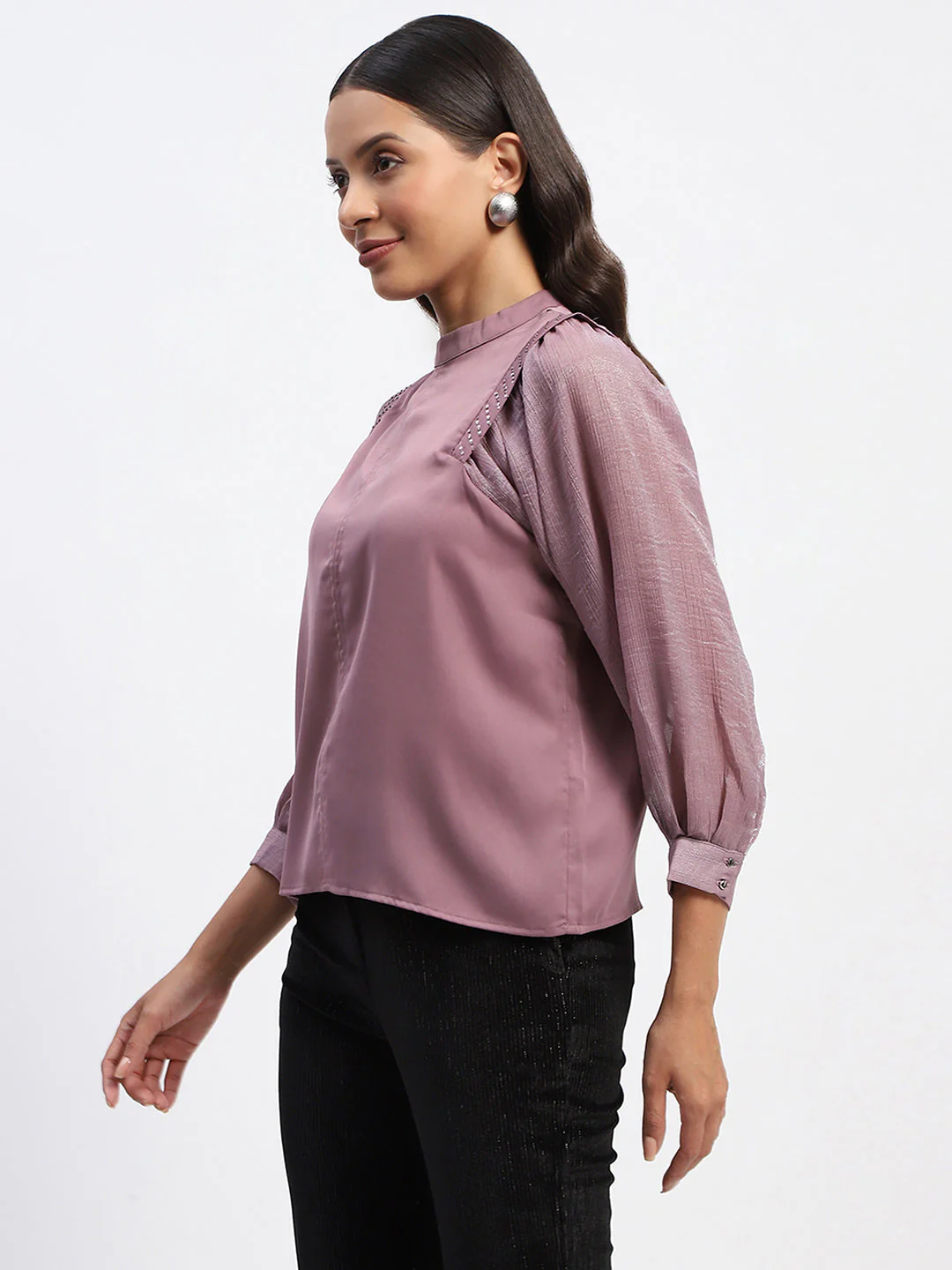 Madame Swarovski Detailed Mock Neck Top - Image 4