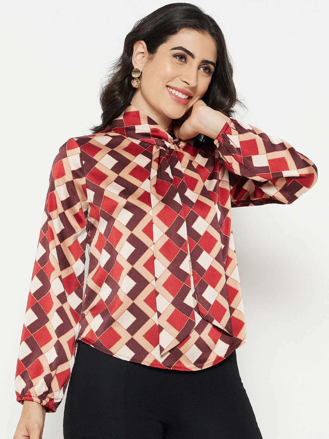 Madame Camel Tie-Up Neck Top - Image 4