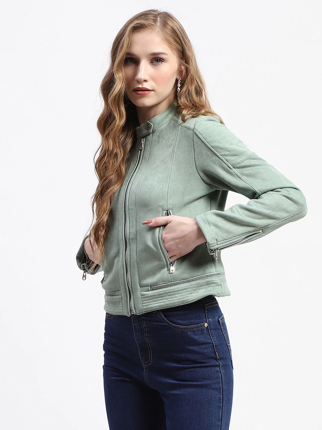 Madame Mint Faux Suede Biker Jacket - Image 4