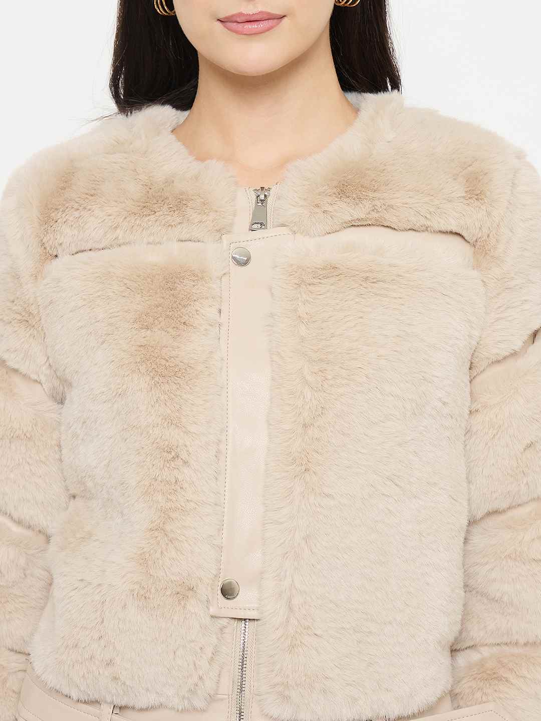 Madame Faux Fur Beige Bomber Jacket - Image 8