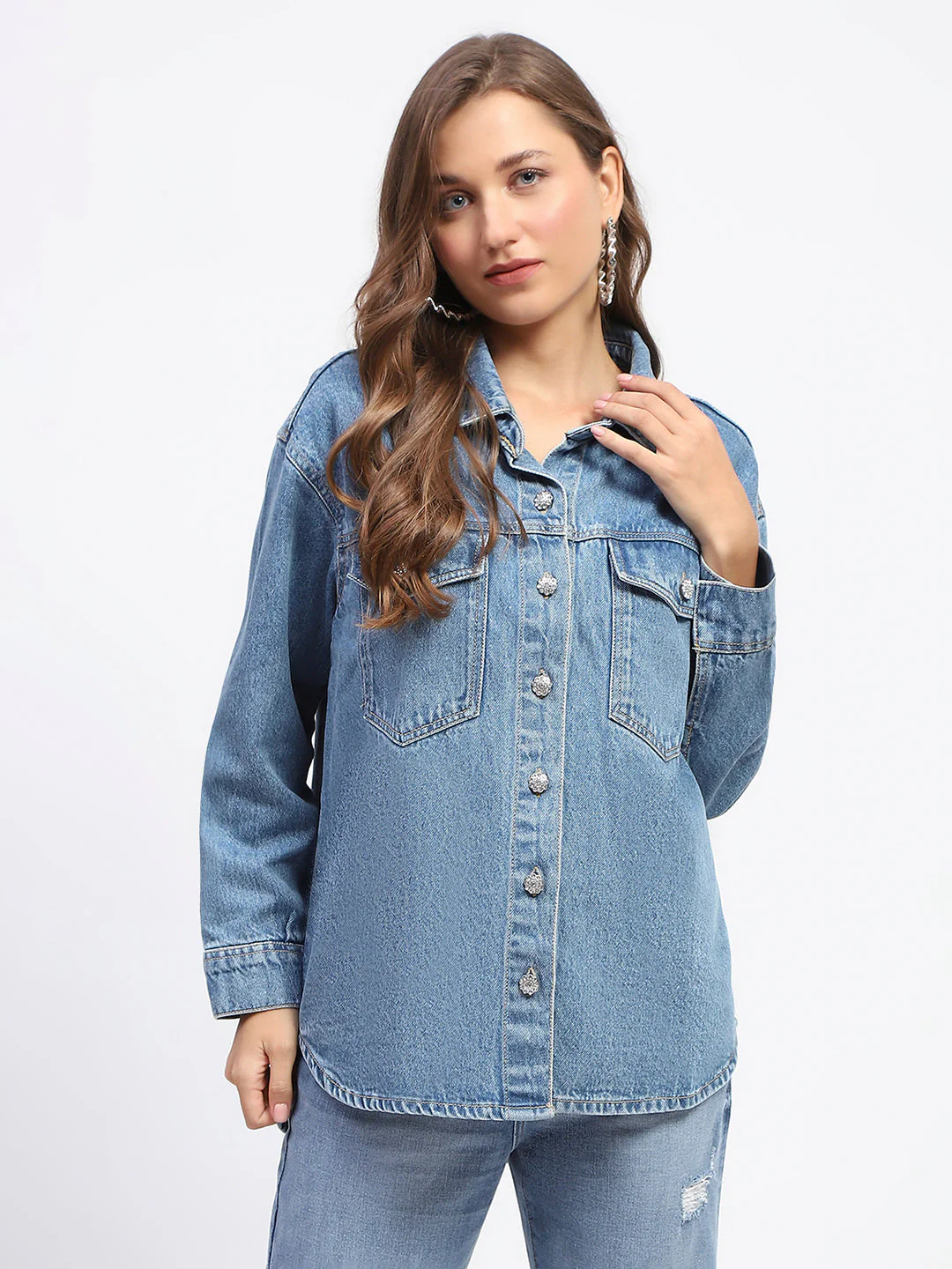 Madame Blue Button Down Denim Jacket - Image 3