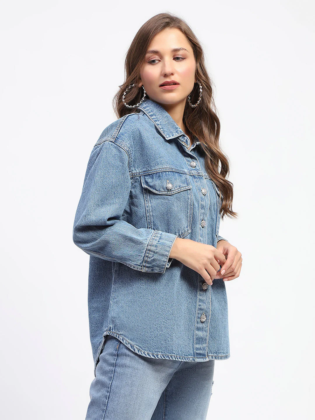 Madame Blue Button Down Denim Jacket - Image 4