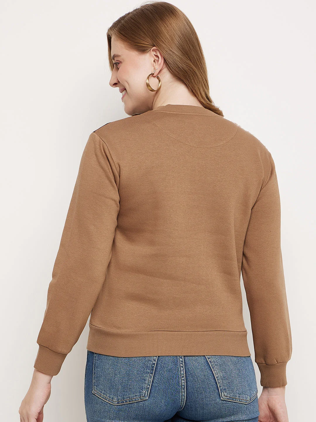 Madame Brown Fleece And Faux Leather Colourblocked Sweatshirt - Image 3