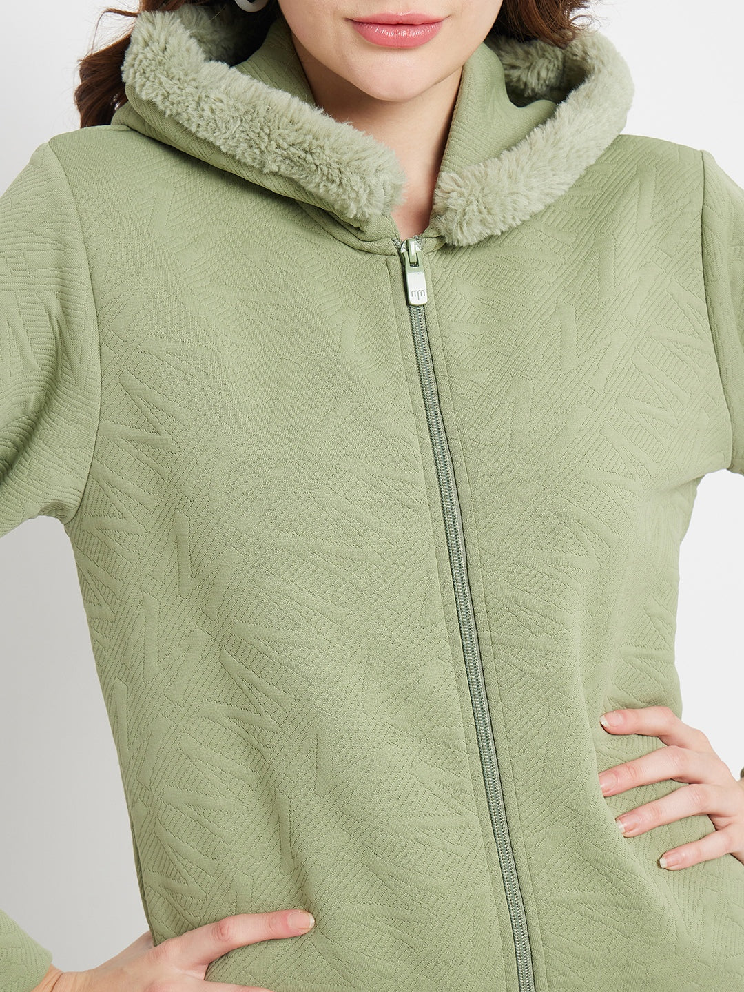 Madame Faux Fur Hood Apple Green Sweatshirt - Image 2