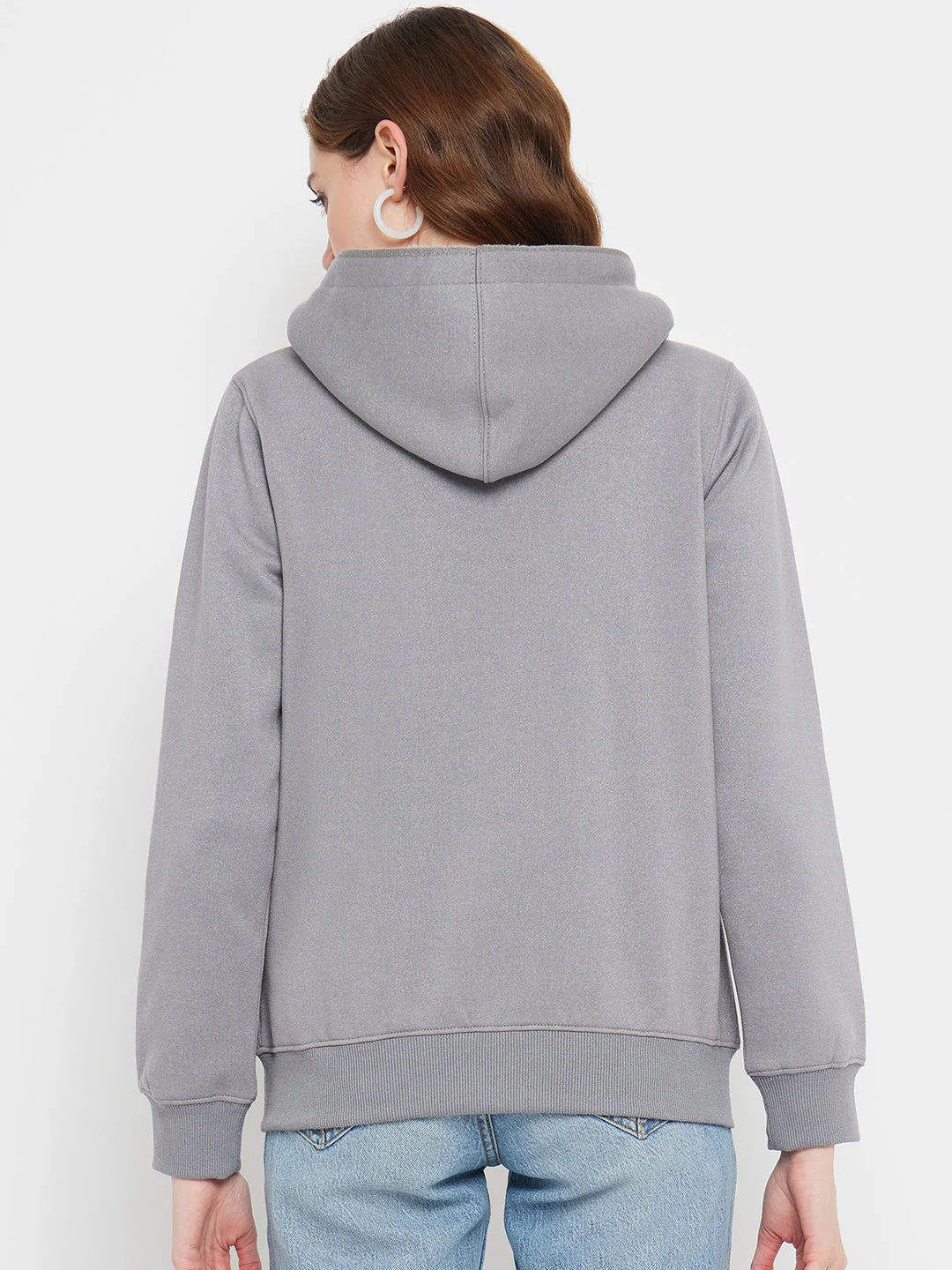 Madame Solid Grey Hooded Sweatshirt - Image 3