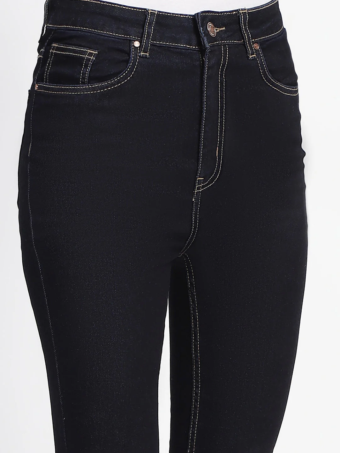 Madame Solid Dark Blue Skinny Fit Cotton Denim - Image 6