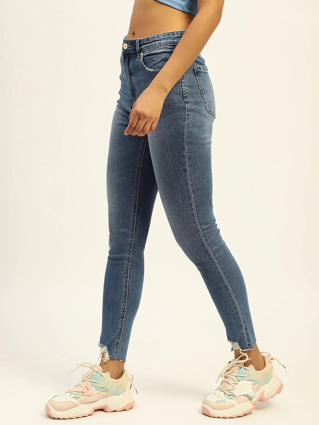 Madame Skinny Fit Raw Hem Cotton Light Blue Denim - Image 5