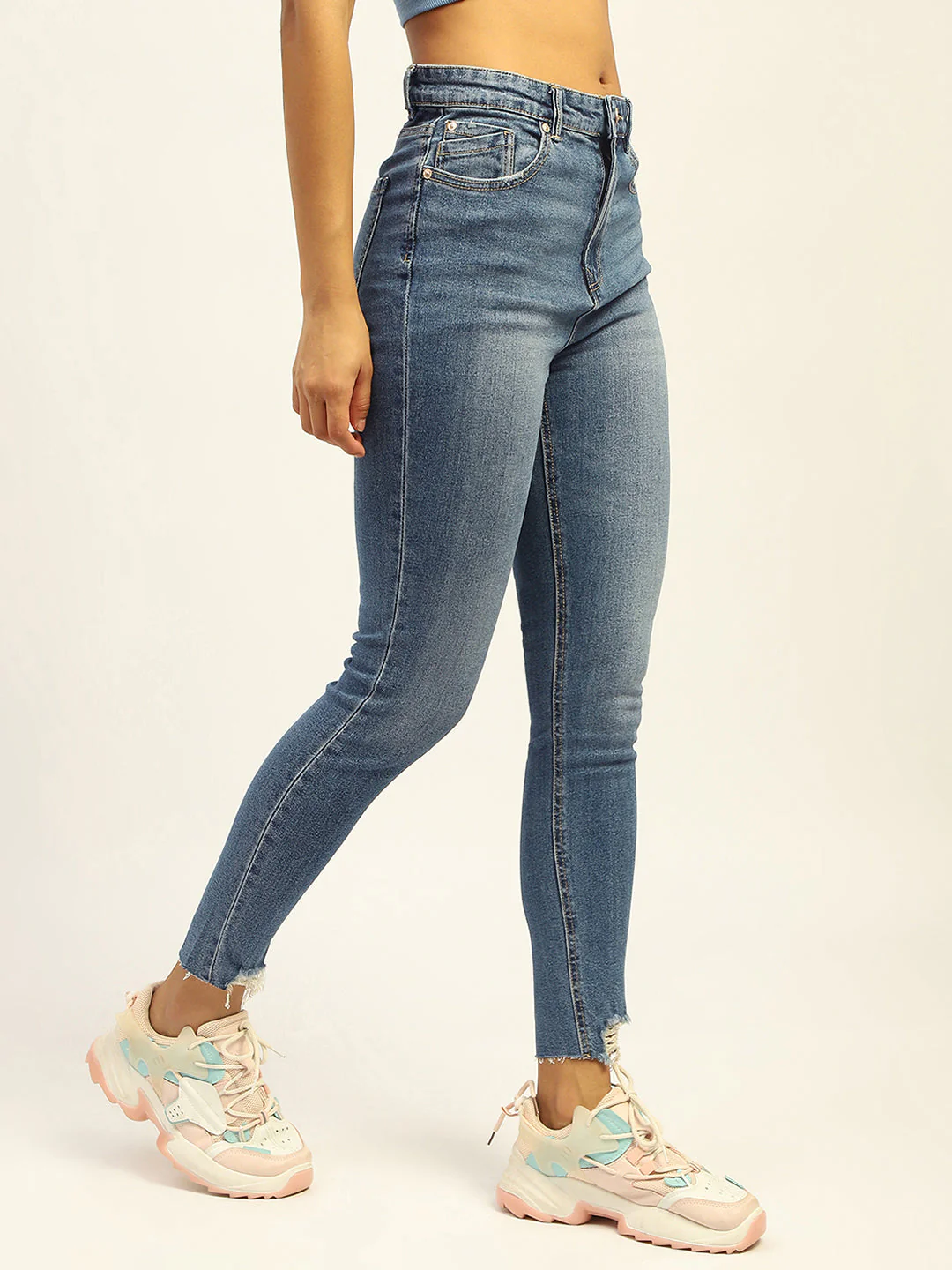 Madame Skinny Fit Raw Hem Cotton Light Blue Denim - Image 6