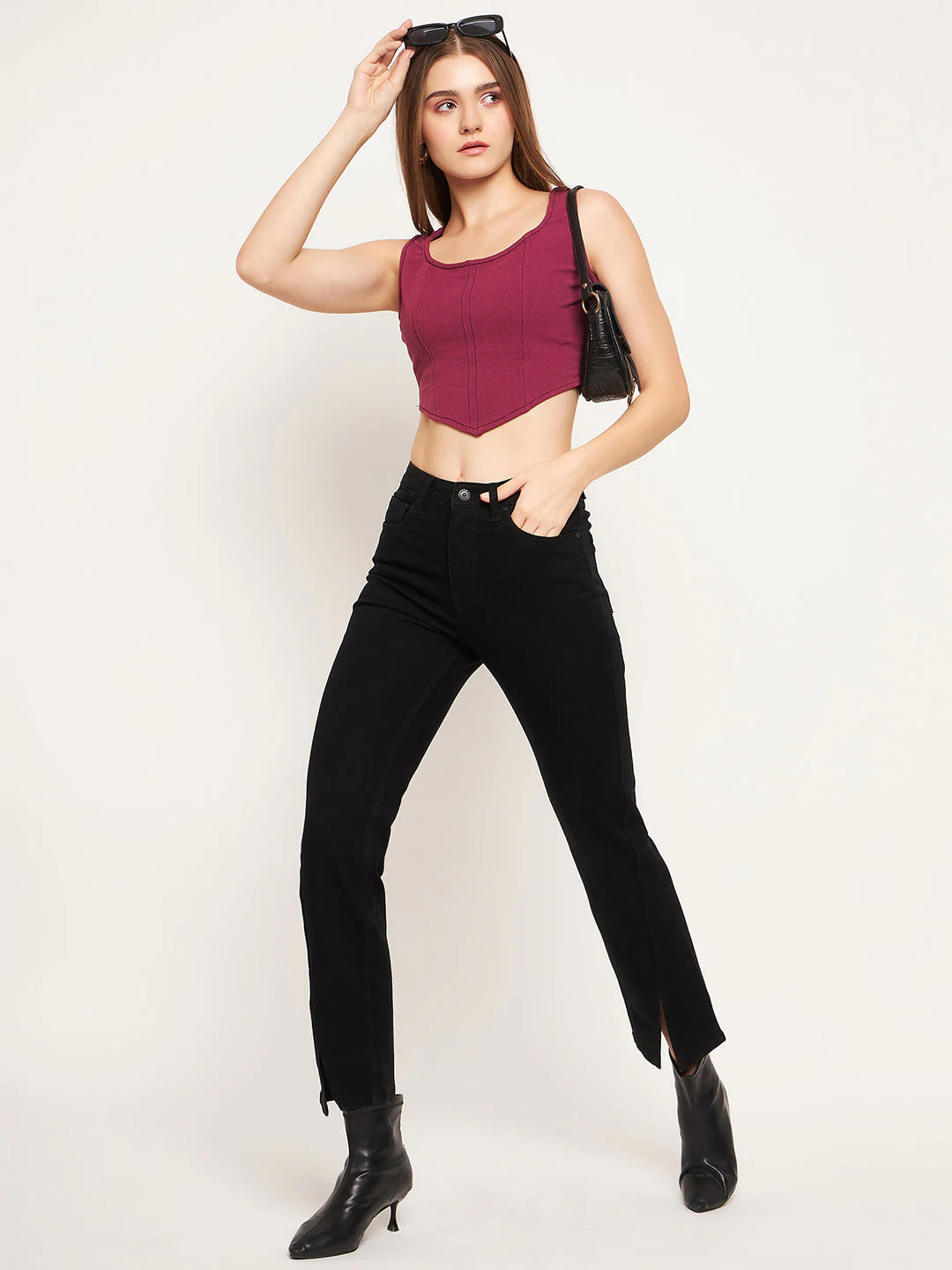 Madame Front Slit High-Rise Straight Black Jeans - Image 6