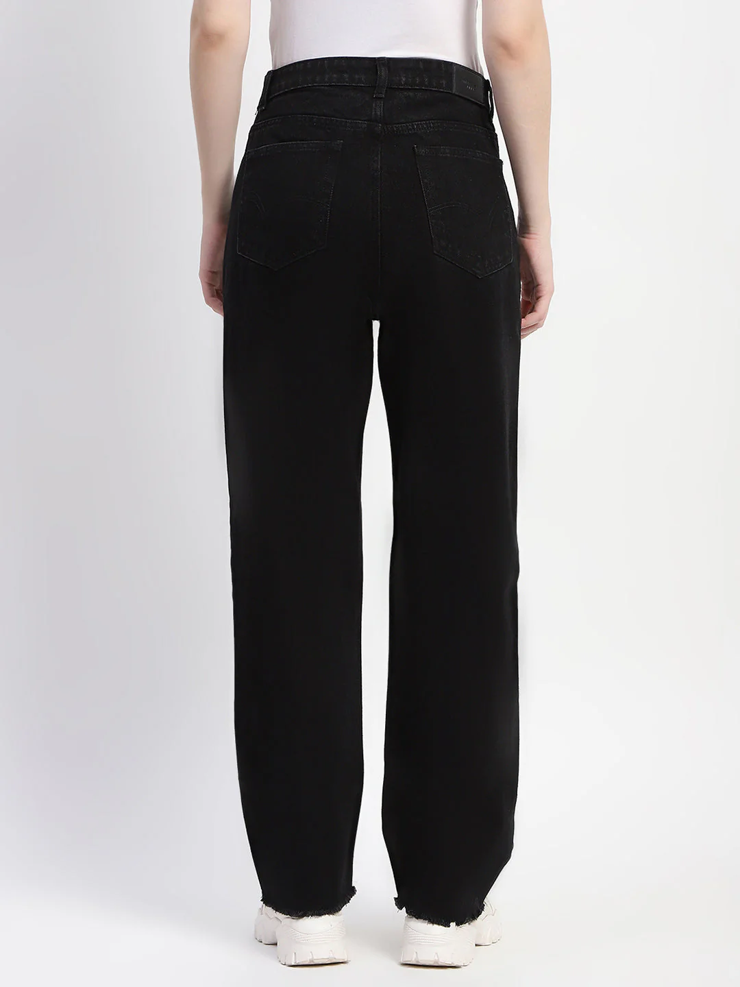 Madame Straight Fit Frayed Hem Solid Black Denim - Image 5