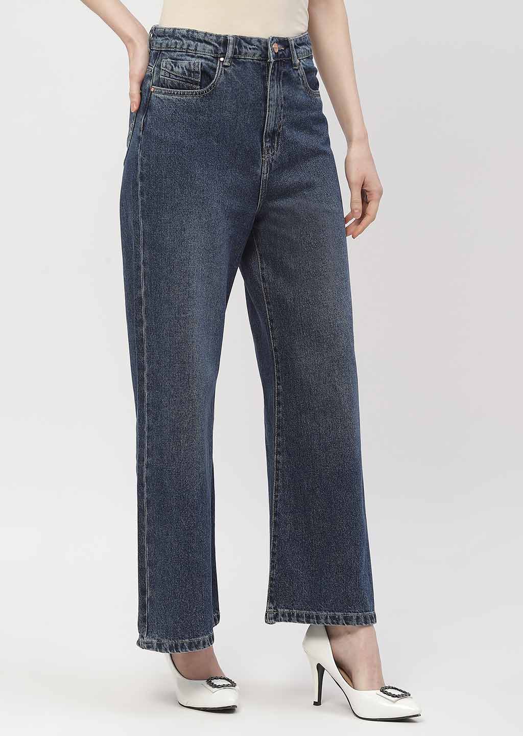 Madame Light Washed Dark Blue Wide Leg Jeans - Image 5