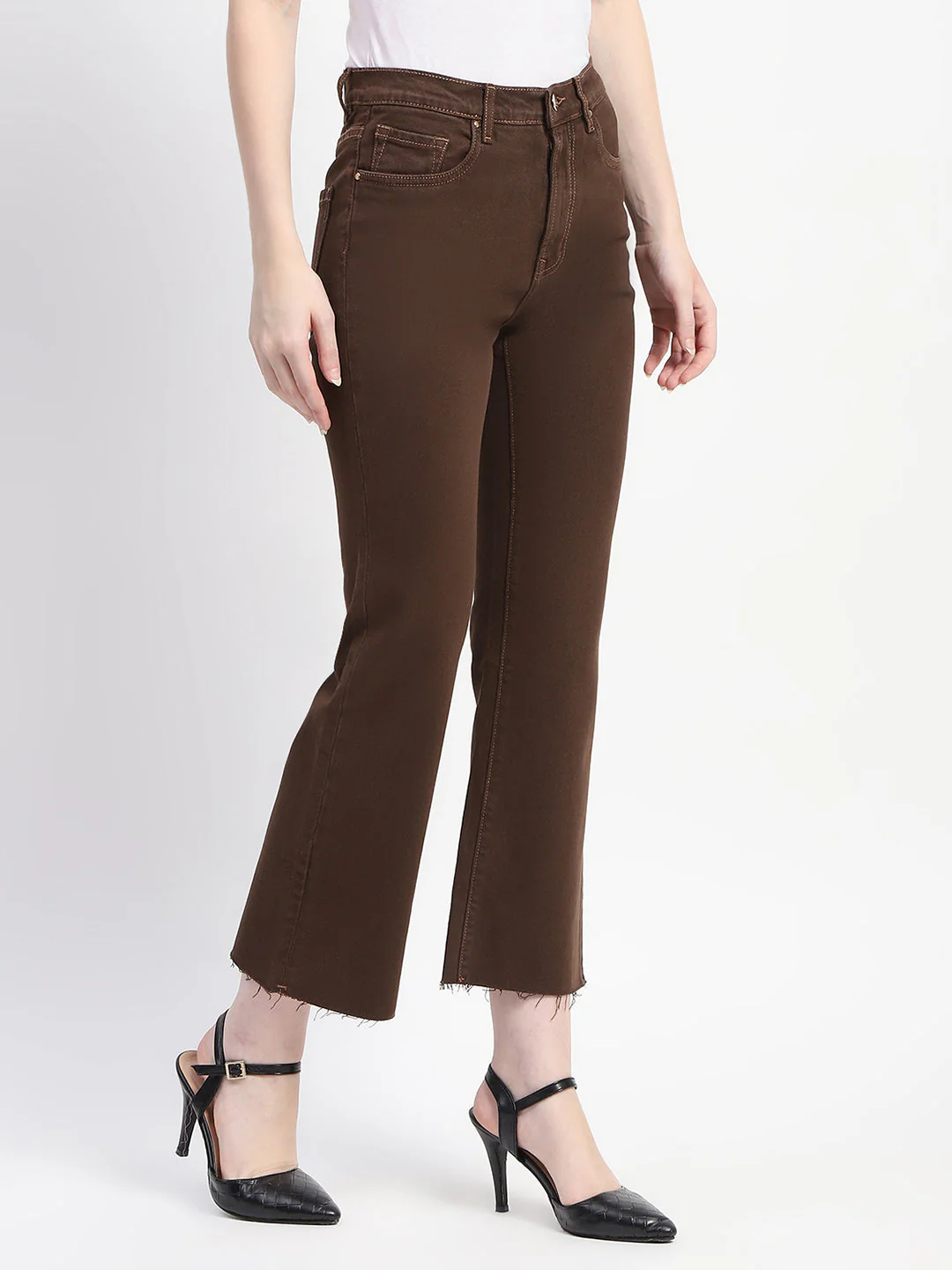 Madame Brown Distressed Hem Flared Denim - Image 3