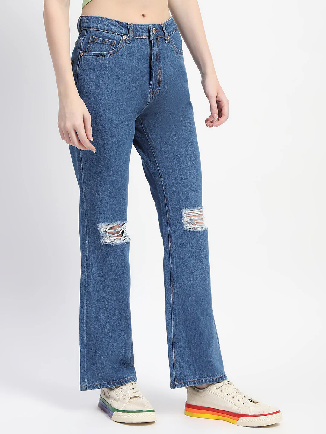 Madame Blue Ripped Flared Denim - Image 3