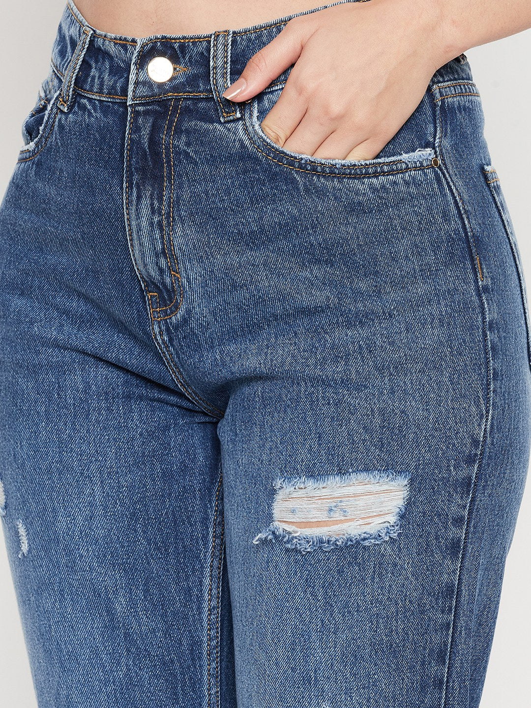 Madame Mid Blue Distressed Denim Jeans - Image 2
