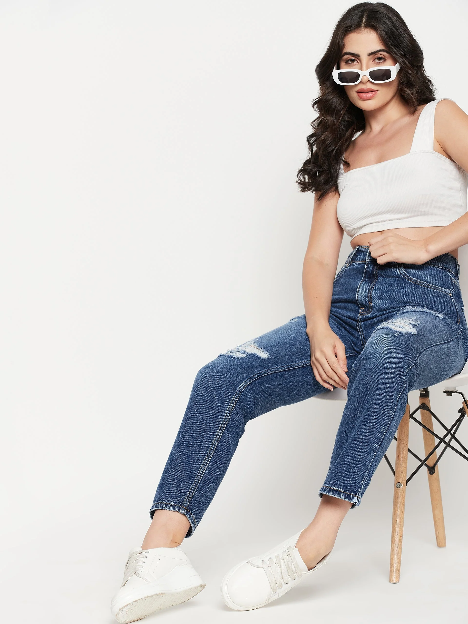 Madame Mid Blue Distressed Denim Jeans - Image 4