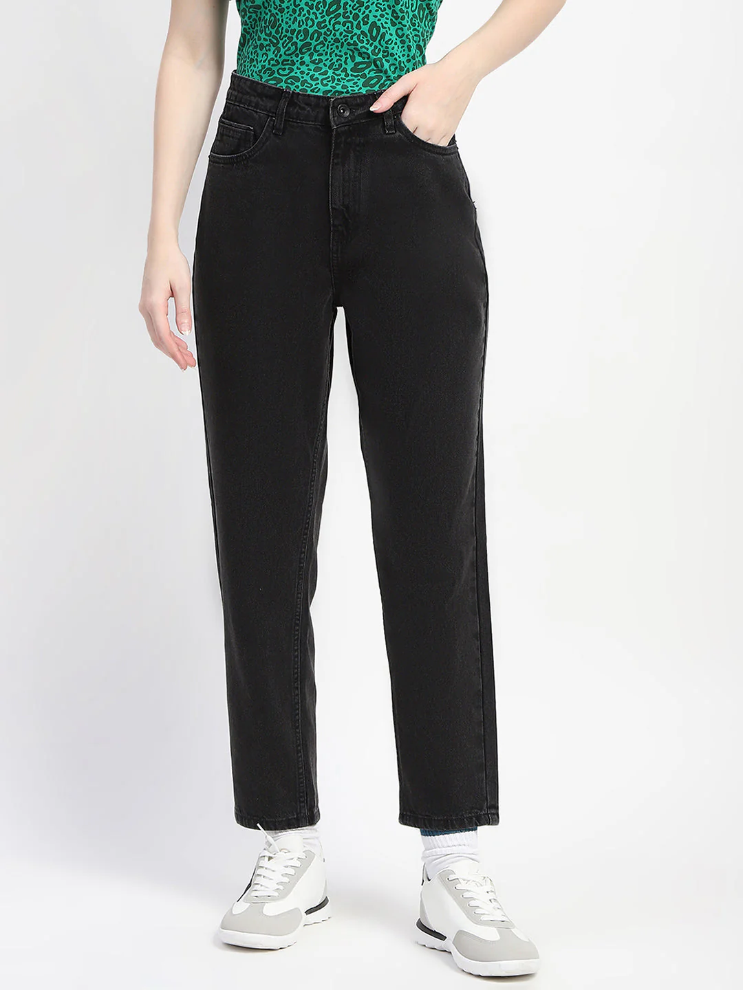 Madame Cotton Solid Black High Waist Denim - Image 3