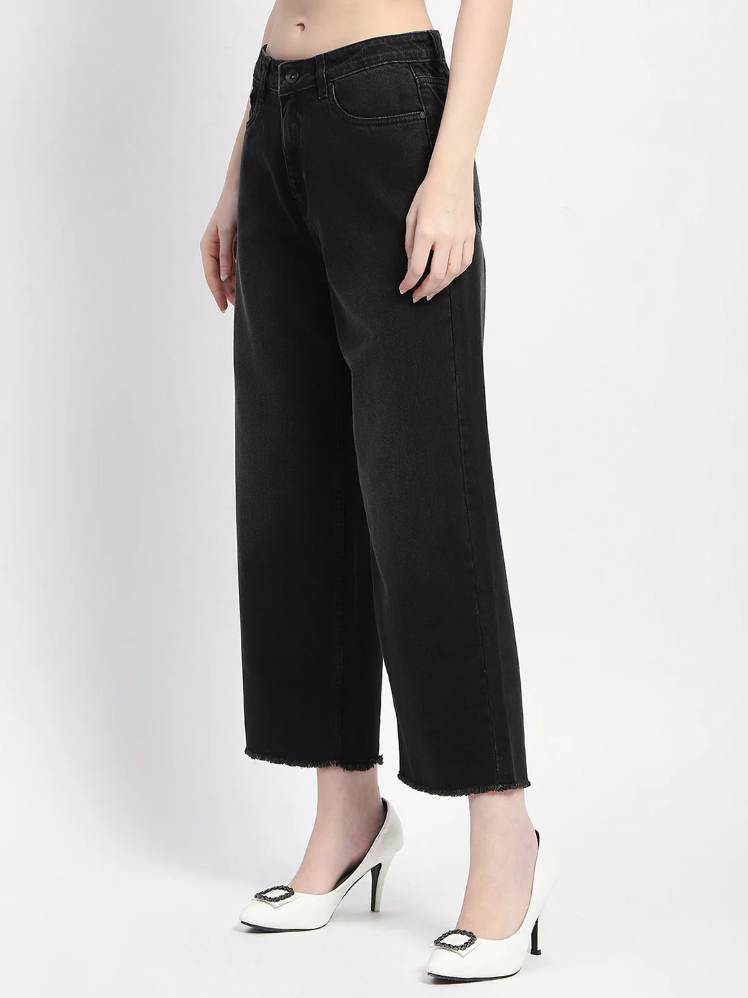 Madame Frayed Hem Black Flared Denim - Image 4