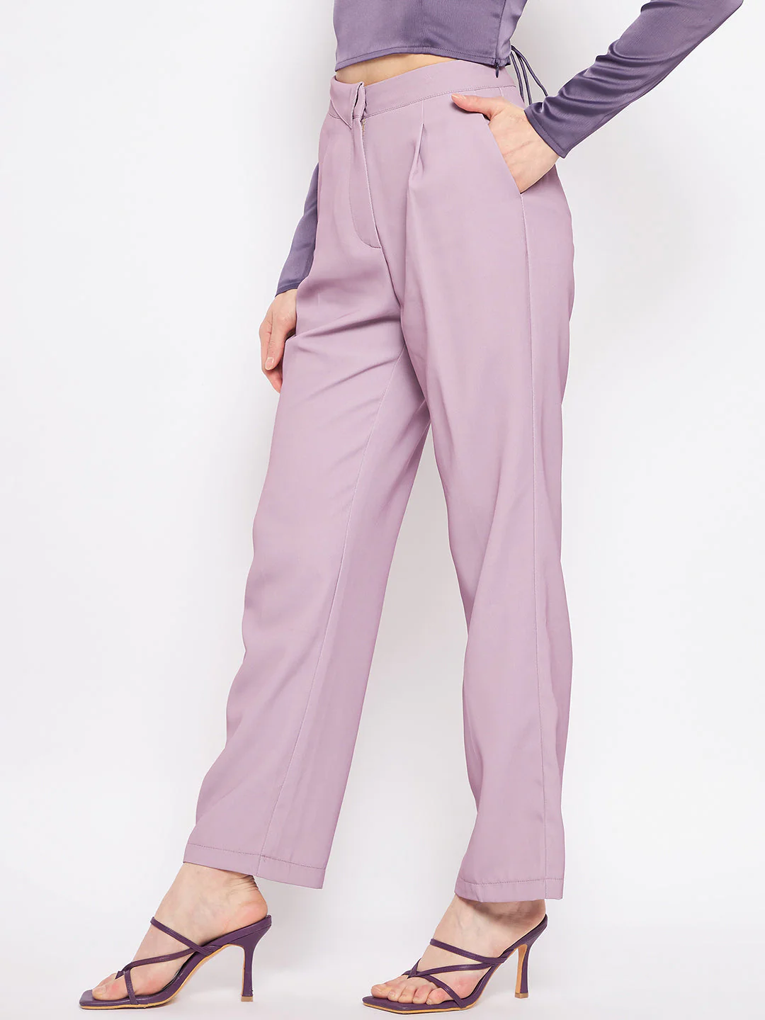 Madame Pleated Mauve Trouser - Image 3