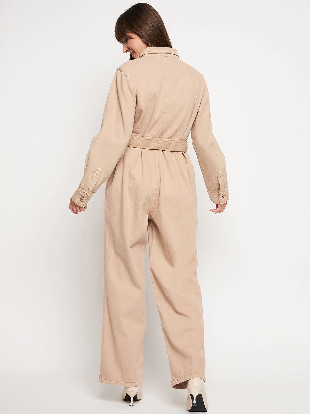 Madame Beige Belted Cargo Jumpsuit - Image 3