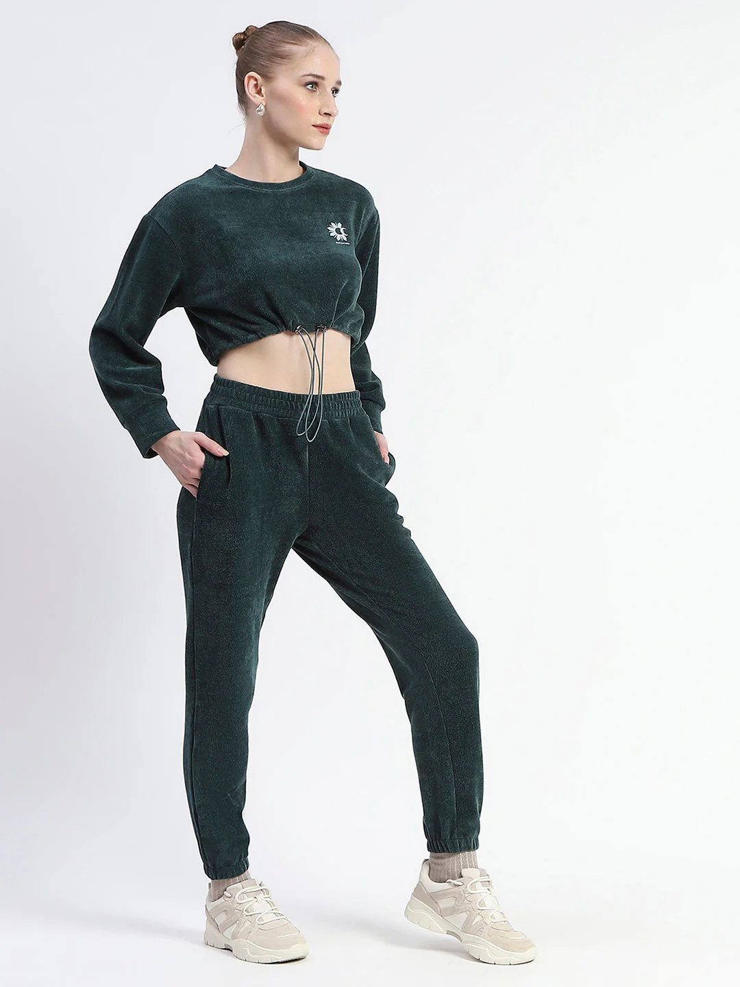 Madame Dusty Green Elasticated Waist Crop Sweatshirt And Bottom Co-Ord Set - Image 3