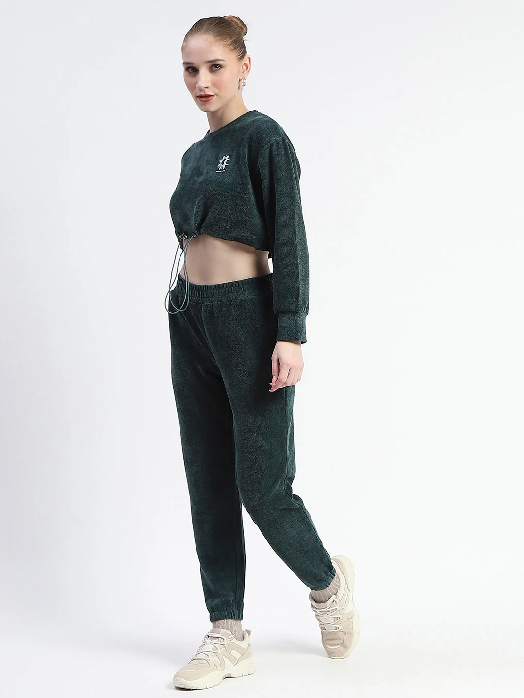 Madame Dusty Green Elasticated Waist Crop Sweatshirt And Bottom Co-Ord Set - Image 4