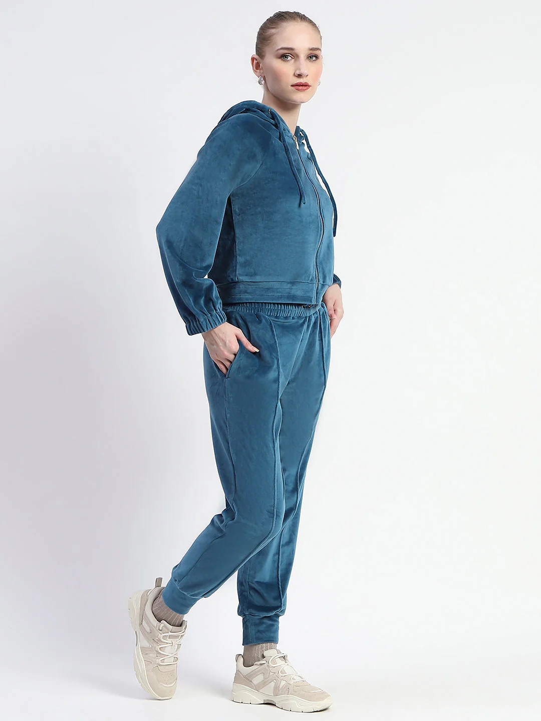 Madame Teal Zipped Sweatshirt With Tube Top And Elasticated Bottoms - Image 3
