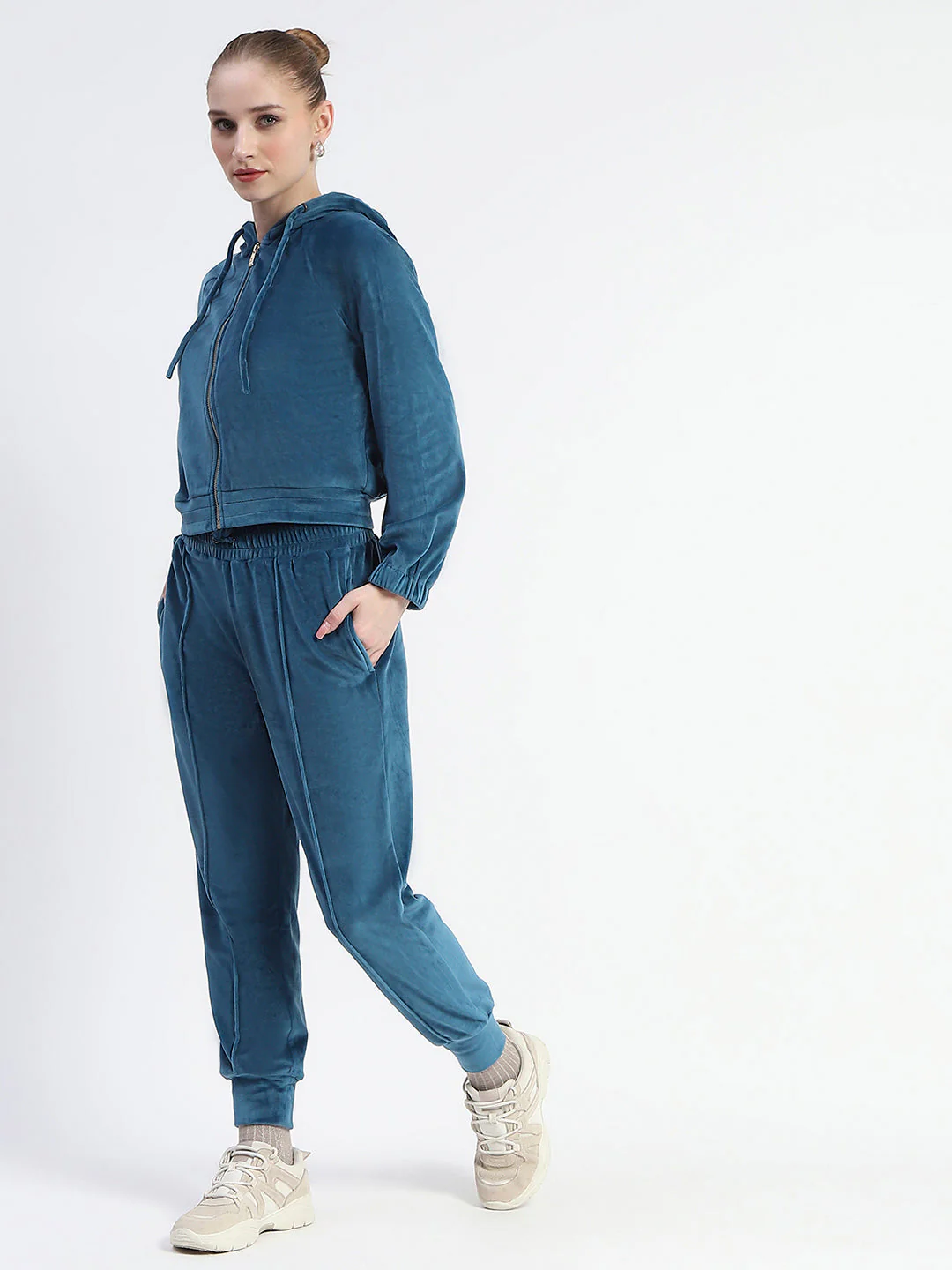 Madame Teal Zipped Sweatshirt With Tube Top And Elasticated Bottoms - Image 4