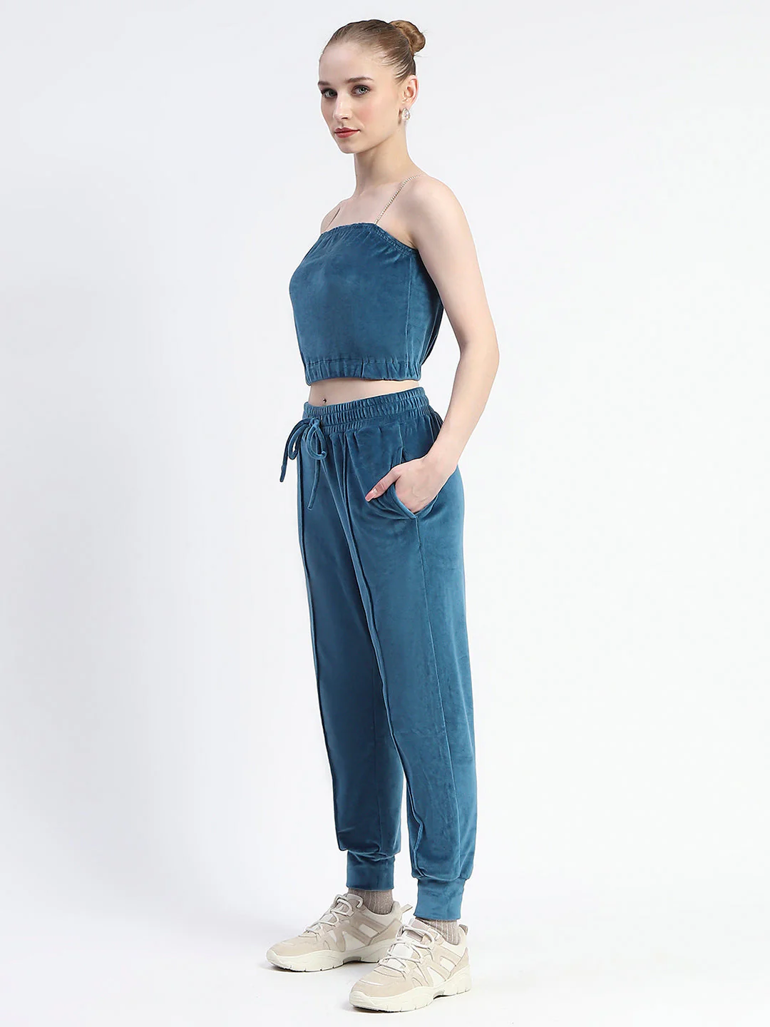 Madame Teal Zipped Sweatshirt With Tube Top And Elasticated Bottoms - Image 5