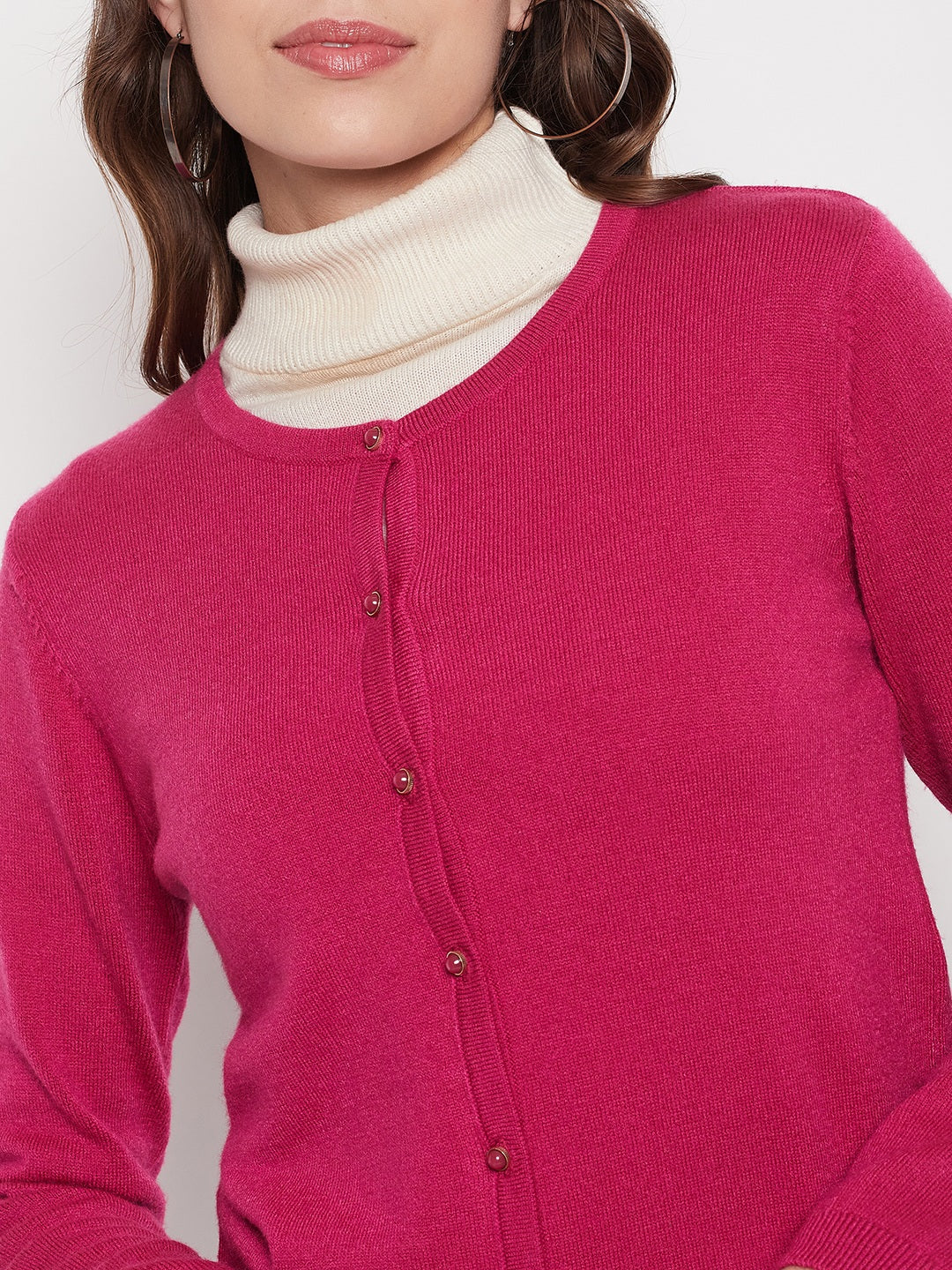 Madame Women Solid Fuschia Cardigans - Image 2