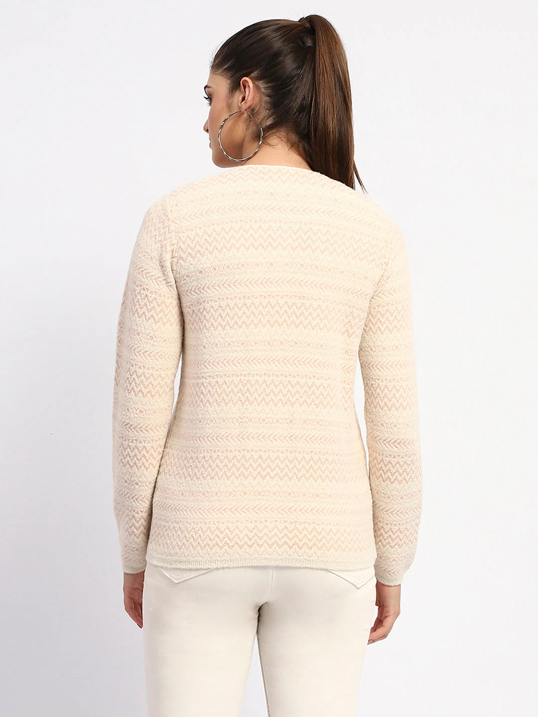 Madame Geometric Print Full Sleeve Peach Cardigan - Image 5