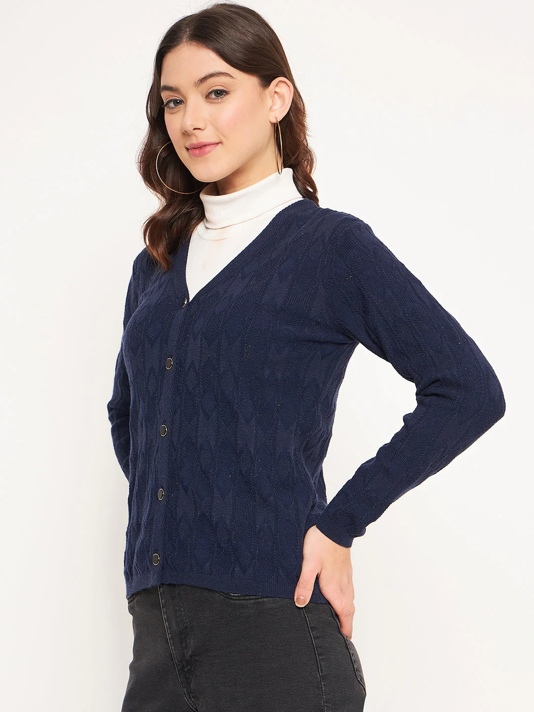 Madame Navy V-Neck Cardigan - Image 3