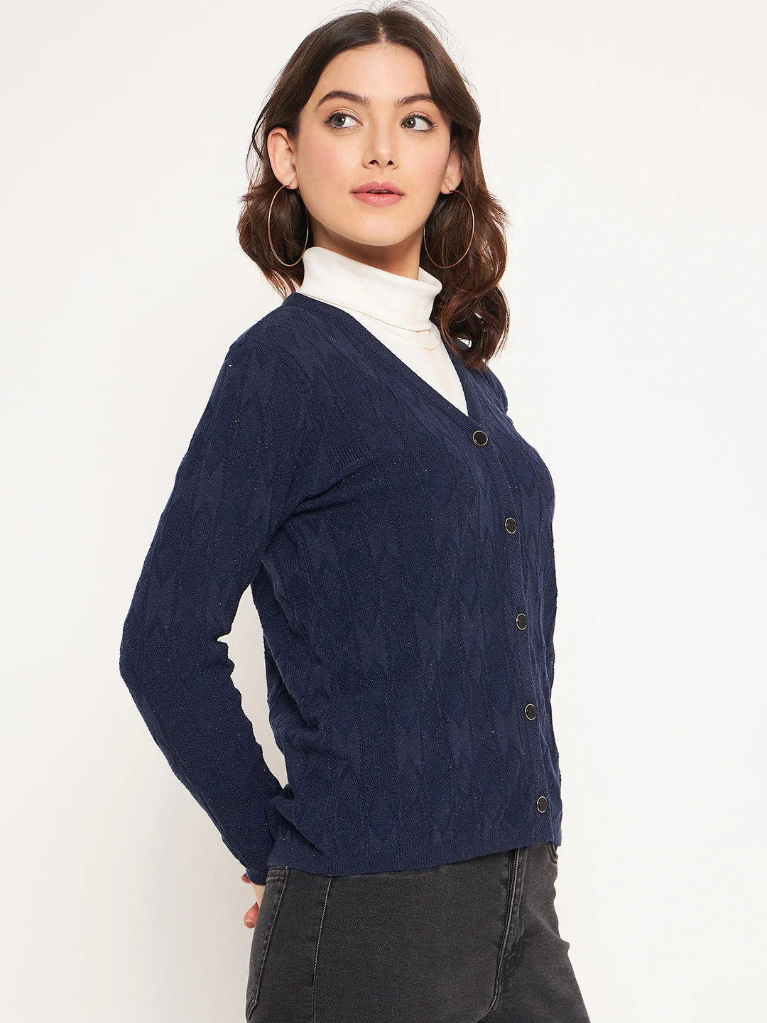 Madame Navy V-Neck Cardigan - Image 4