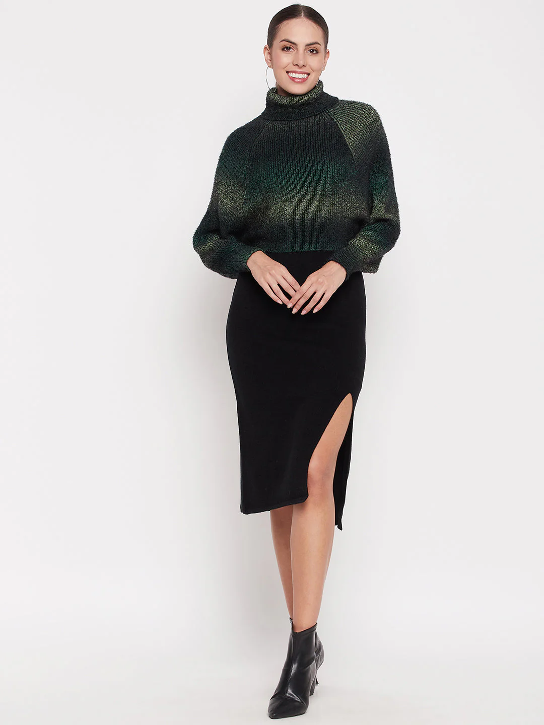 Madame Turtleneck Full Sleeve Gradient Green Sweater