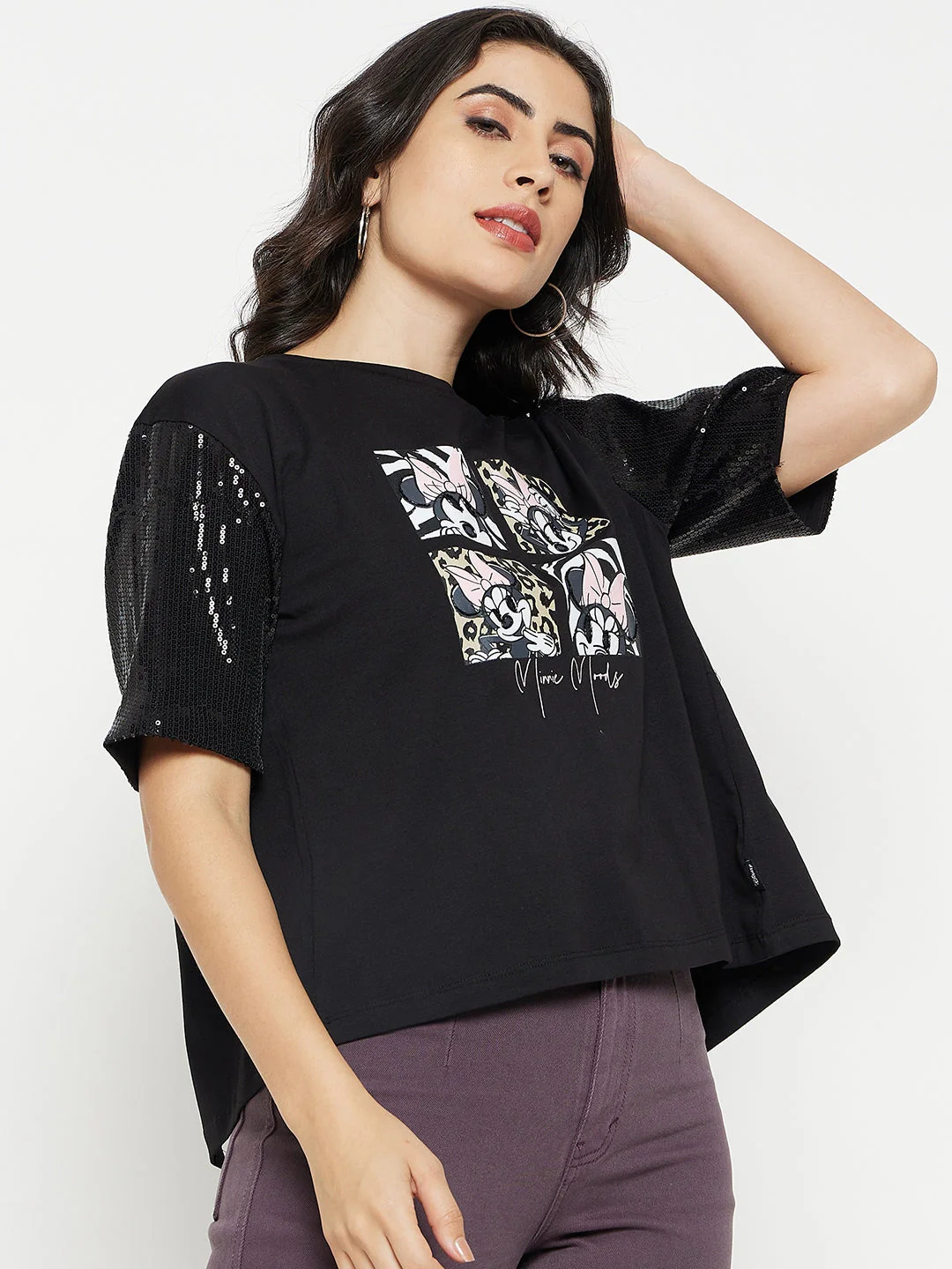 Madame Black Sequin Sleeve Open Back Top - Image 4
