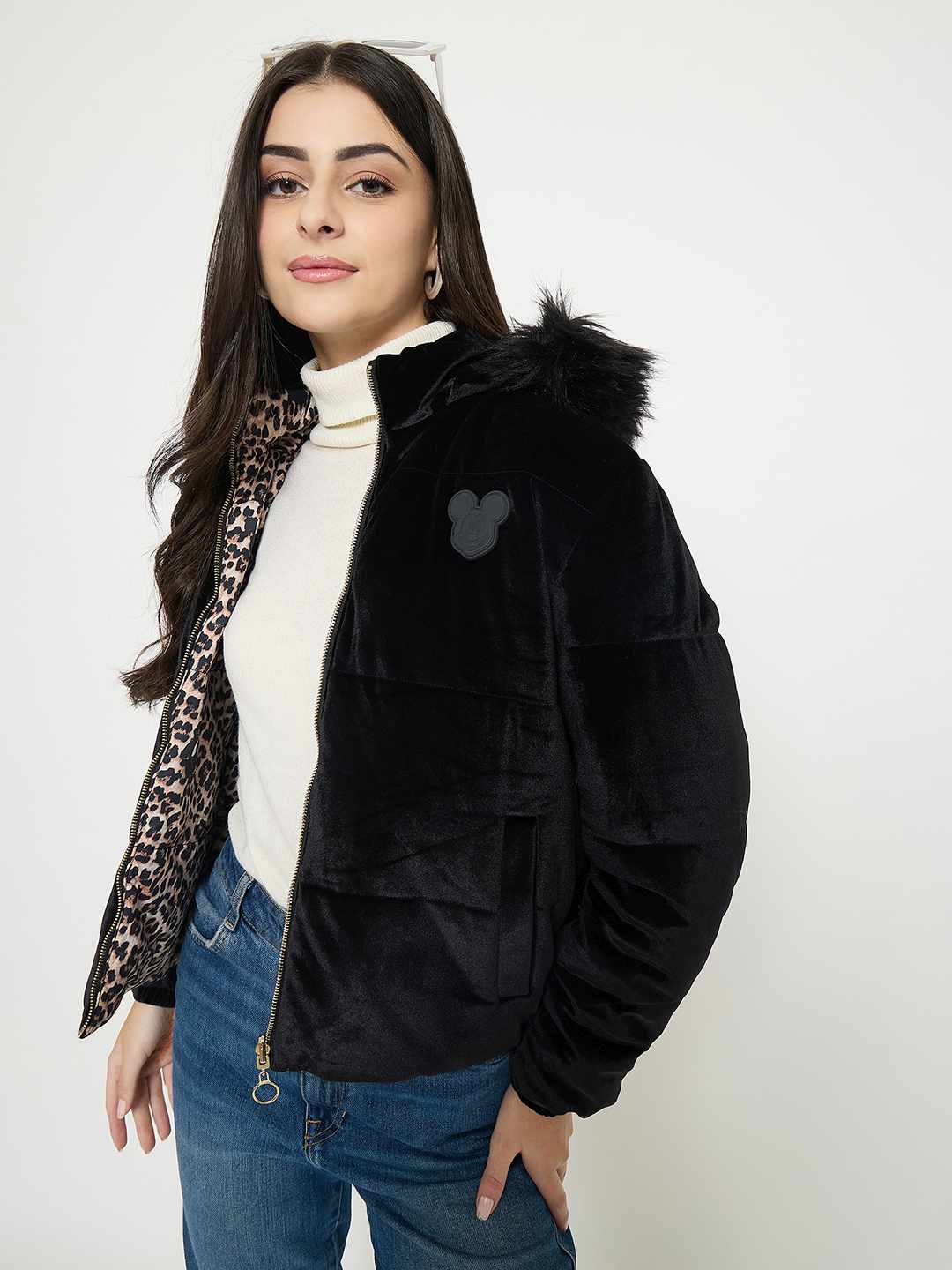Madame Disney Printed Hooded Zip Up Black Jacket - Image 2