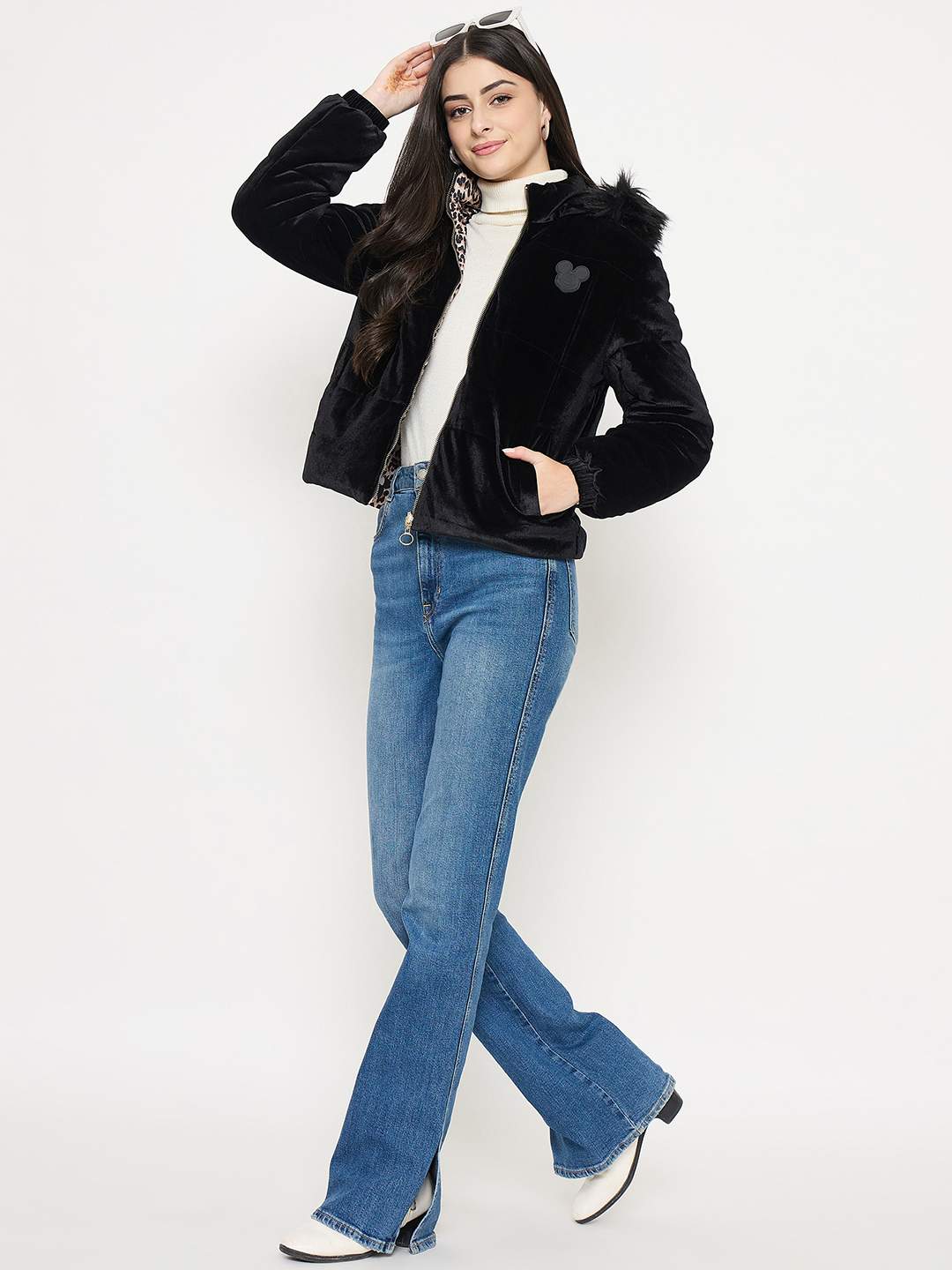Madame Disney Printed Hooded Zip Up Black Jacket - Image 3