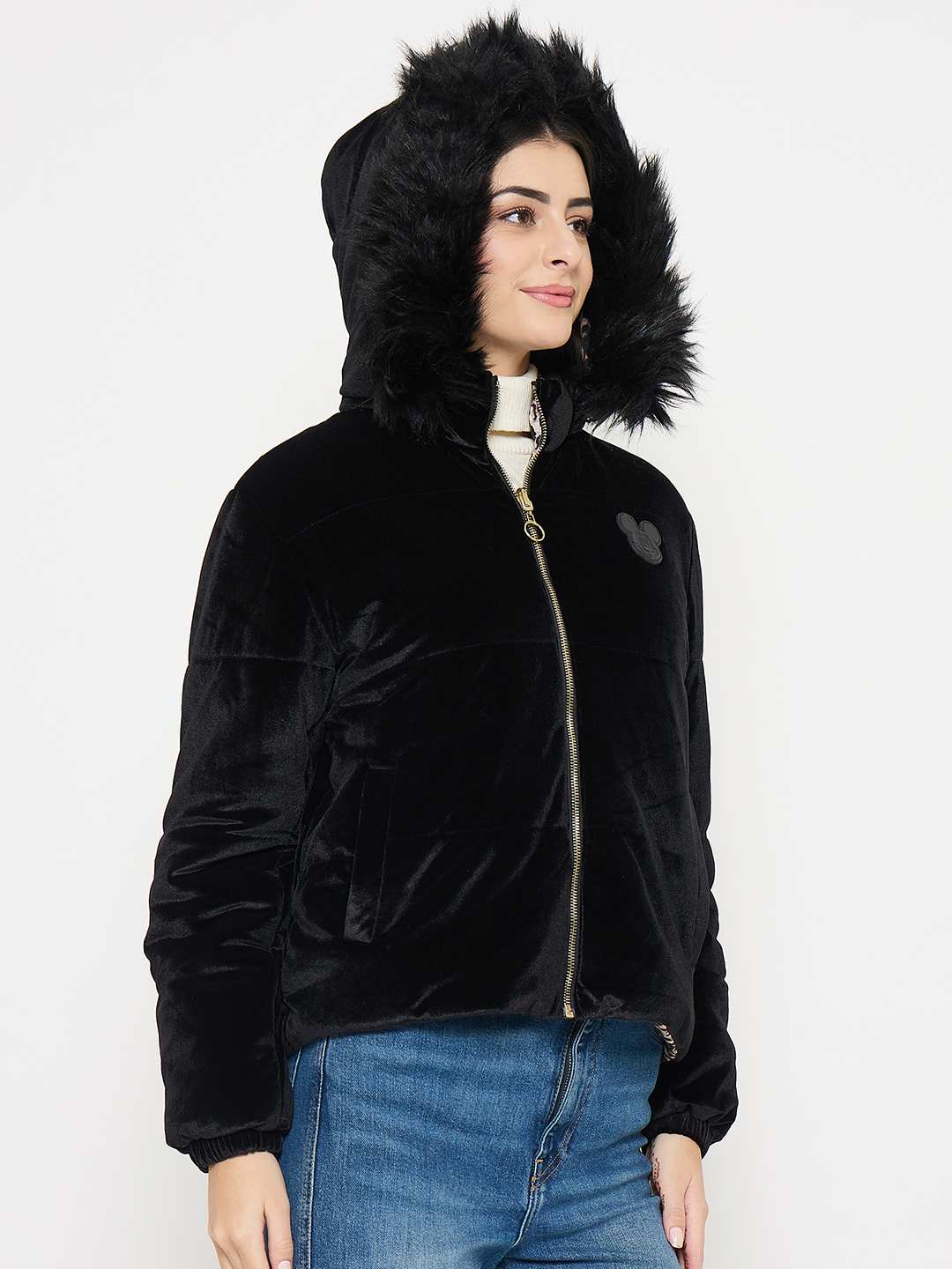 Madame Disney Printed Hooded Zip Up Black Jacket - Image 4