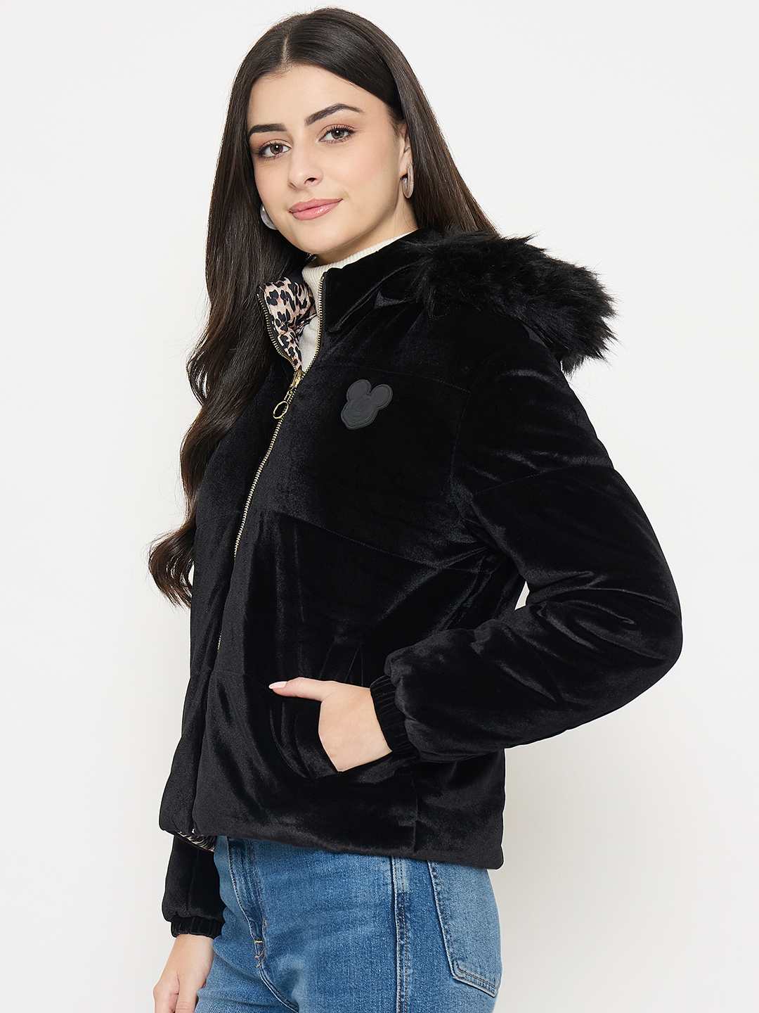 Madame Disney Printed Hooded Zip Up Black Jacket - Image 5