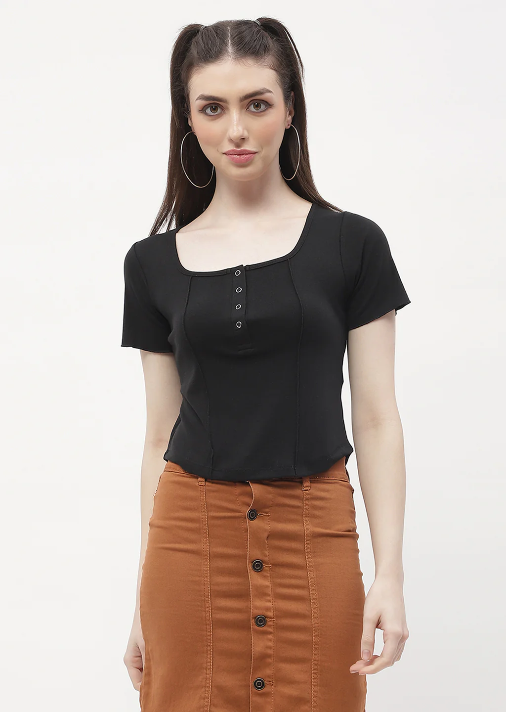 Madame Solid Black Corset Style Top