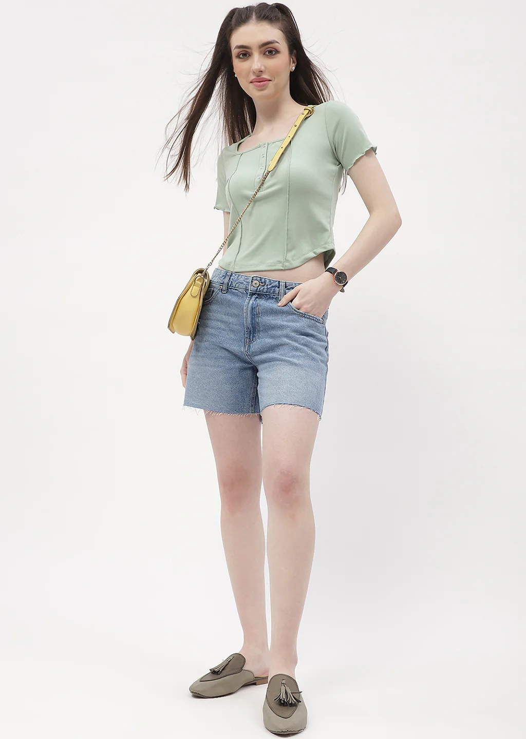 Madame Solid Mint Green Corset Style Top - Image 2