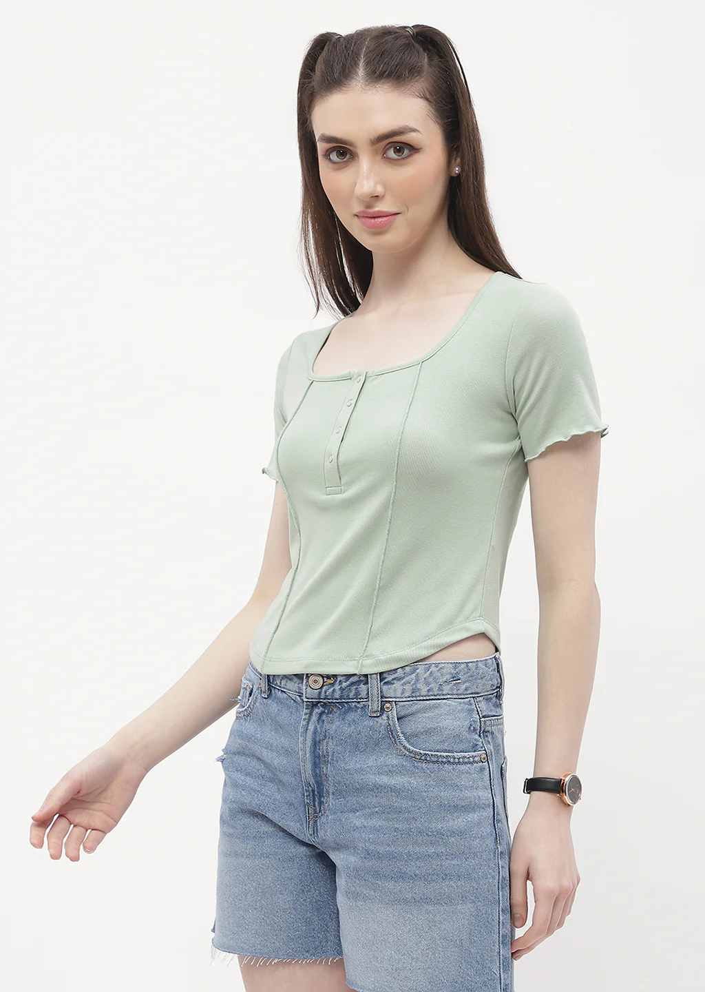 Madame Solid Mint Green Corset Style Top - Image 5