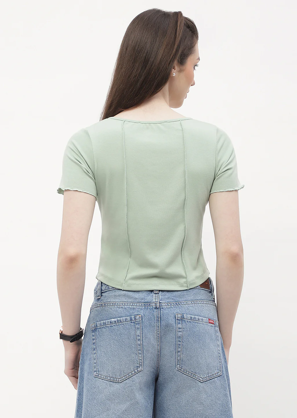 Madame Solid Mint Green Corset Style Top - Image 6