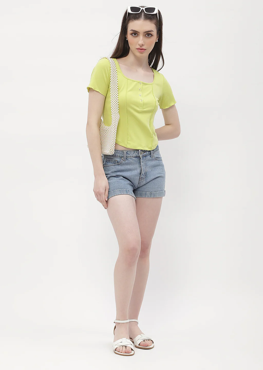 Madame Solid Neon Green Corset Style Top - Image 2