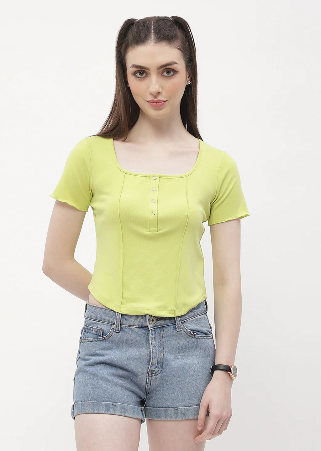 Madame Solid Neon Green Corset Style Top - Image 3