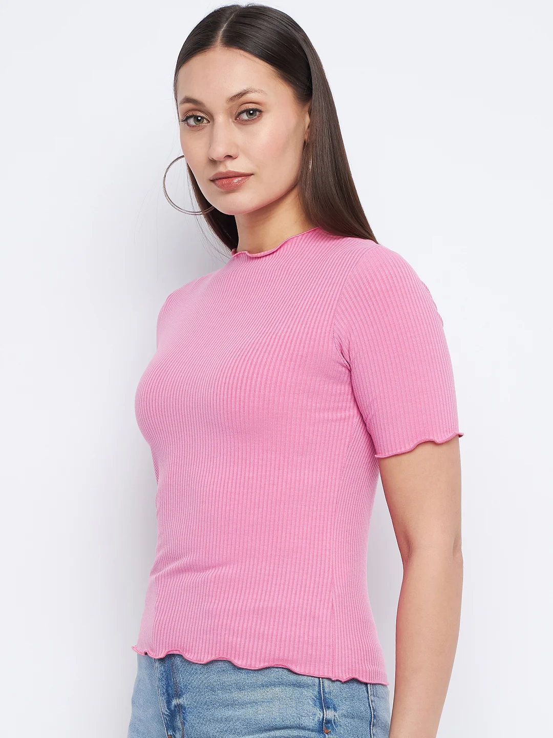 Madame Lettuce Hem Pink Ribbed Top - Image 5