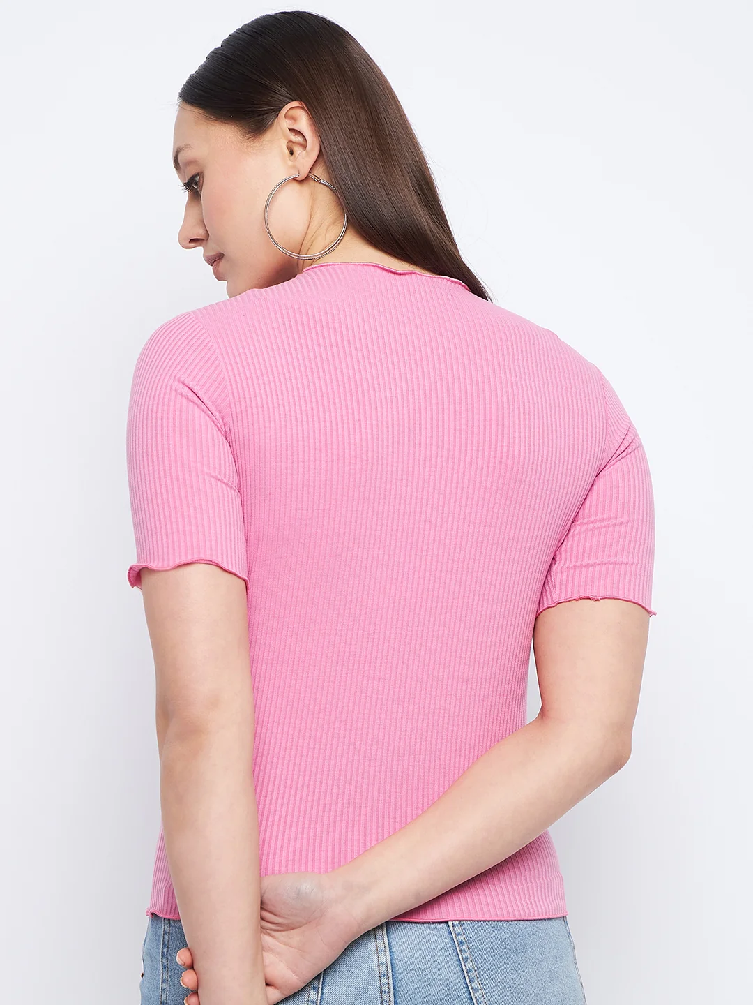 Madame Lettuce Hem Pink Ribbed Top - Image 6