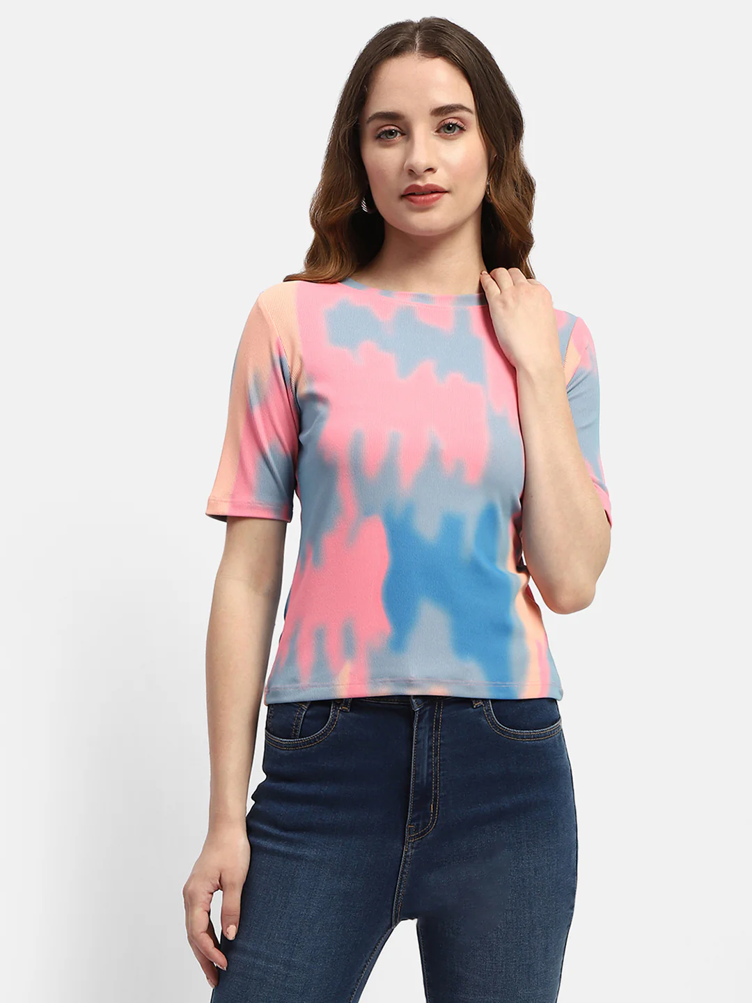 Madame Abstract Print Pink Regular T-Shirt - Image 3