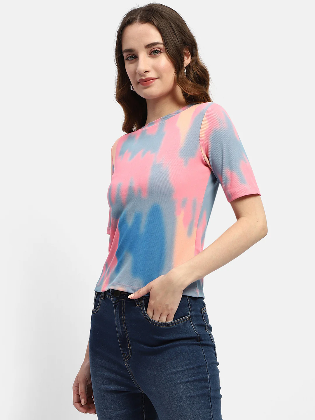 Madame Abstract Print Pink Regular T-Shirt - Image 5