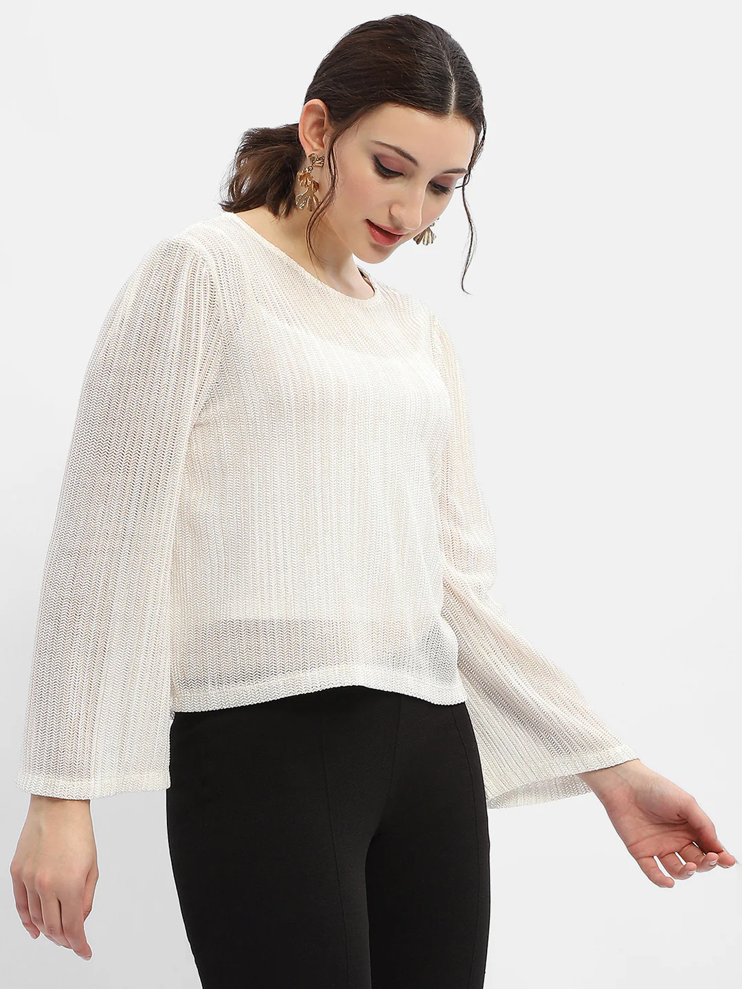 Madame Cut Out Back Off-White Knit Top - Image 3